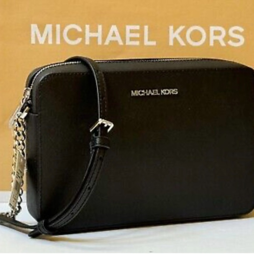 Michael Kors Jet Set East West Chain Crossbody Bag Black/Silver